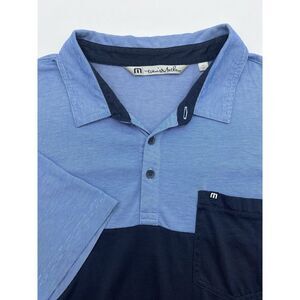 Travis Mathew Polo Mens XXL Blue Striped Golf Performance Casual Golf‎ Shirt
